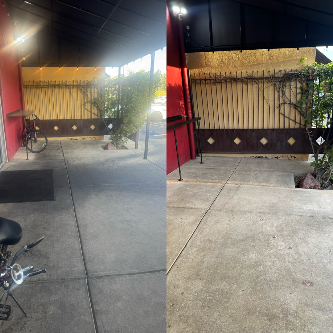 Commercial Patio — before and after by Pure Pressure Pro Cleaning