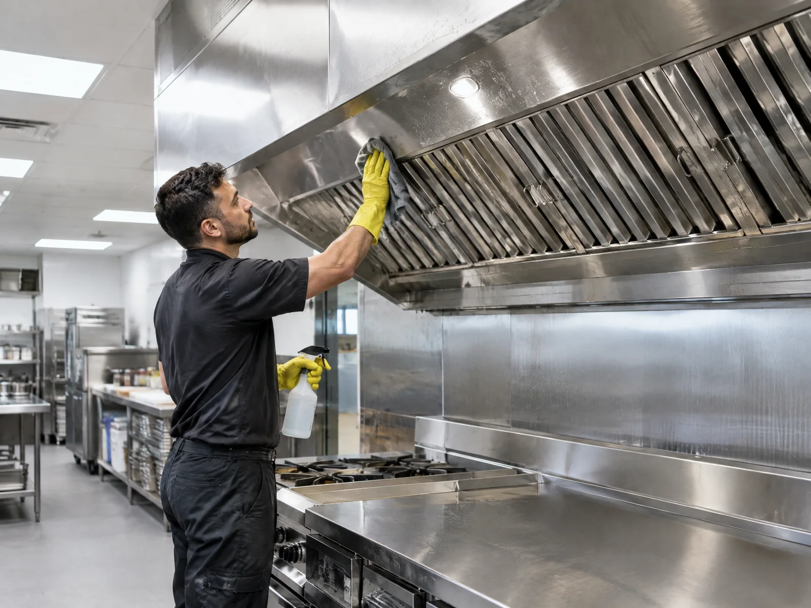 Representative illustration of accessible commercial kitchen hood surface cleaning