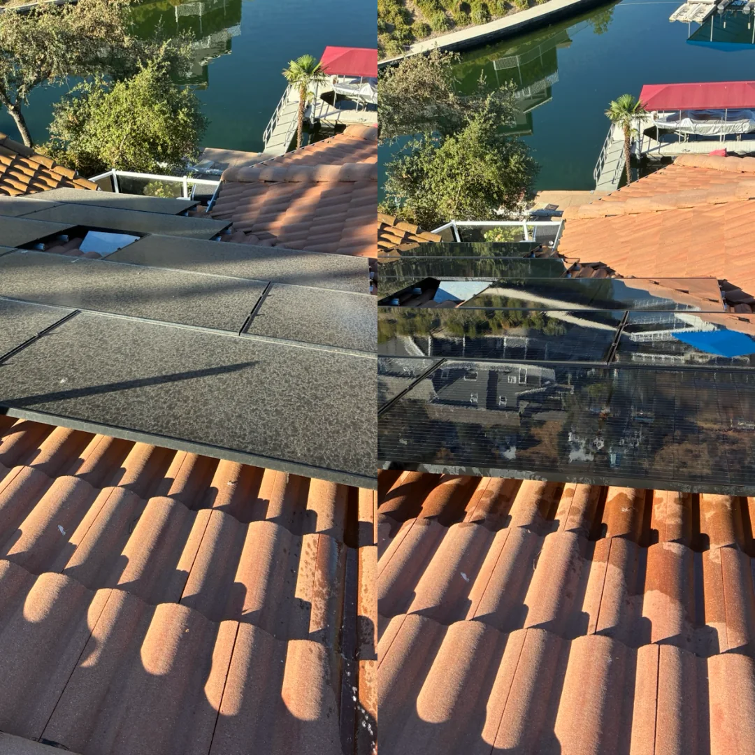 Lakeside Solar Array — before and after by Pure Pressure Pro Cleaning